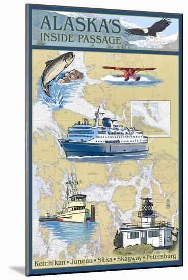 Inside Passage, Alaska - Nautical Chart-Lantern Press-Mounted Art Print