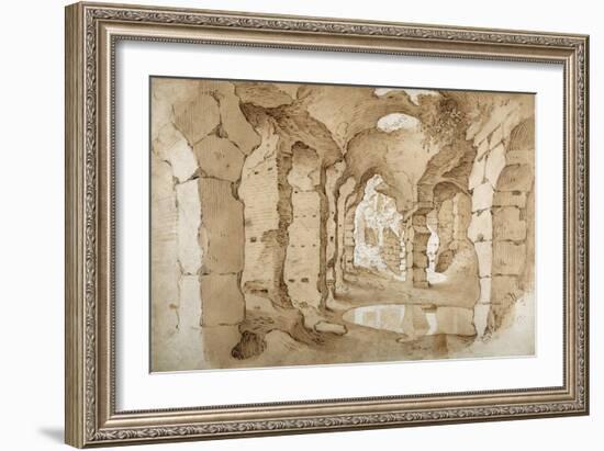 Inside the Ruins of the Colosseum (Pen and Brown Ink with Brown Wash on White Paper)-Sebastian Vrancx-Framed Giclee Print