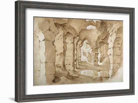 Inside the Ruins of the Colosseum (Pen and Brown Ink with Brown Wash on White Paper)-Sebastian Vrancx-Framed Giclee Print