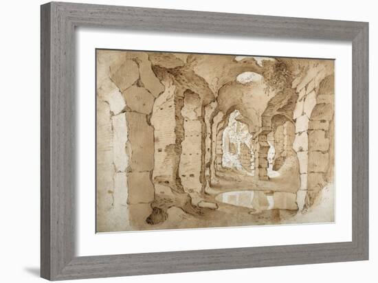 Inside the Ruins of the Colosseum (Pen and Brown Ink with Brown Wash on White Paper)-Sebastian Vrancx-Framed Giclee Print