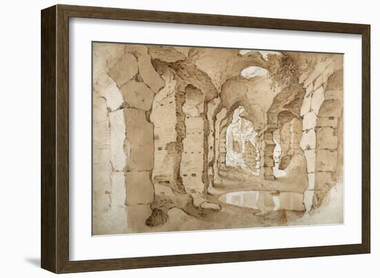 Inside the Ruins of the Colosseum (Pen and Brown Ink with Brown Wash on White Paper)-Sebastian Vrancx-Framed Giclee Print