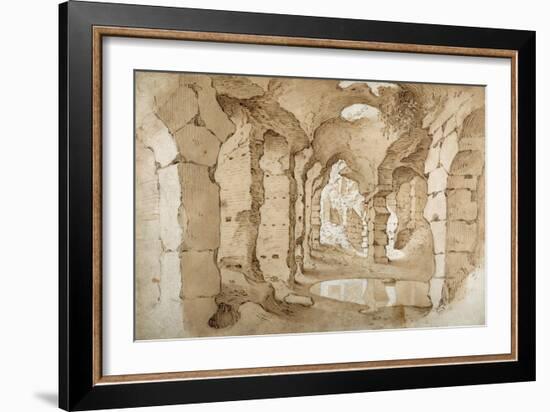 Inside the Ruins of the Colosseum (Pen and Brown Ink with Brown Wash on White Paper)-Sebastian Vrancx-Framed Giclee Print