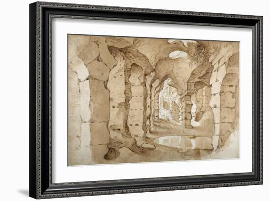 Inside the Ruins of the Colosseum (Pen and Brown Ink with Brown Wash on White Paper)-Sebastian Vrancx-Framed Giclee Print