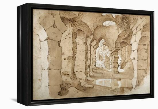 Inside the Ruins of the Colosseum (Pen and Brown Ink with Brown Wash on White Paper)-Sebastian Vrancx-Framed Premier Image Canvas