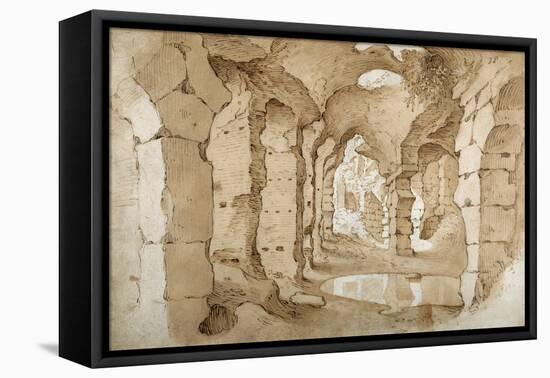 Inside the Ruins of the Colosseum (Pen and Brown Ink with Brown Wash on White Paper)-Sebastian Vrancx-Framed Premier Image Canvas