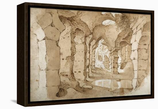 Inside the Ruins of the Colosseum (Pen and Brown Ink with Brown Wash on White Paper)-Sebastian Vrancx-Framed Premier Image Canvas