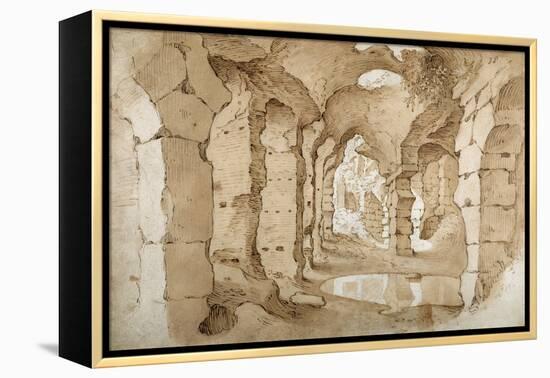 Inside the Ruins of the Colosseum (Pen and Brown Ink with Brown Wash on White Paper)-Sebastian Vrancx-Framed Premier Image Canvas