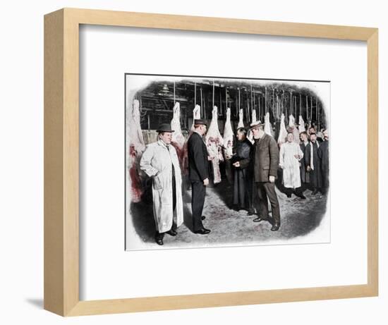 Inspecting meat at Smithfield Market, City of London, c1903 (1903)-Unknown-Framed Photographic Print