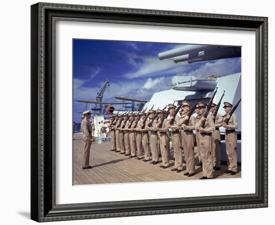 Inspection Aboard Battleship During the Us Navy's Pacific Fleet Maneuvers-Carl Mydans-Framed Photographic Print