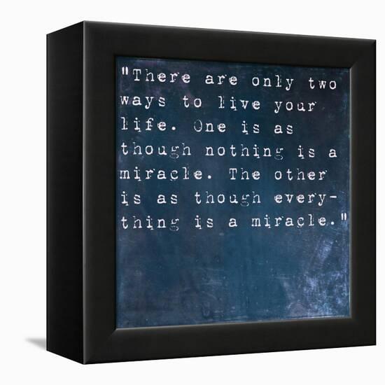 Inspirational Quote By Albert Einstein On Earthy Blue Background-nagib-Framed Stretched Canvas