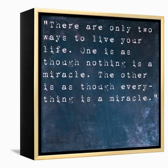 Inspirational Quote By Albert Einstein On Earthy Blue Background-nagib-Framed Stretched Canvas