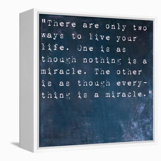 Inspirational Quote By Albert Einstein On Earthy Blue Background-nagib-Framed Stretched Canvas