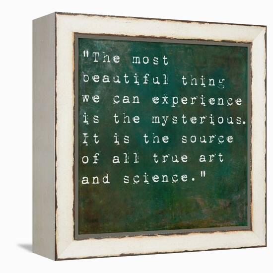 Inspirational Quote By Albert Einstein On Earthy Green Background-nagib-Framed Stretched Canvas