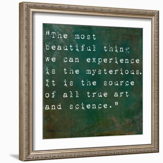 Inspirational Quote By Albert Einstein On Earthy Green Background-nagib-Framed Art Print