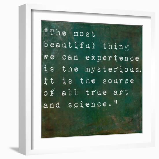 Inspirational Quote By Albert Einstein On Earthy Green Background-nagib-Framed Art Print