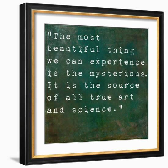 Inspirational Quote By Albert Einstein On Earthy Green Background-nagib-Framed Art Print