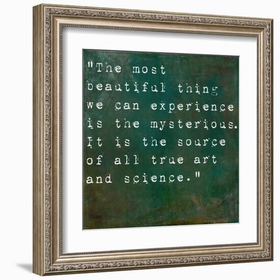 Inspirational Quote By Albert Einstein On Earthy Green Background-nagib-Framed Art Print