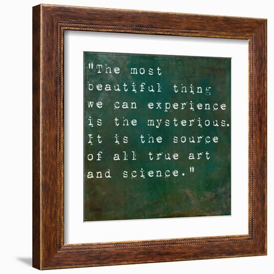 Inspirational Quote By Albert Einstein On Earthy Green Background-nagib-Framed Art Print