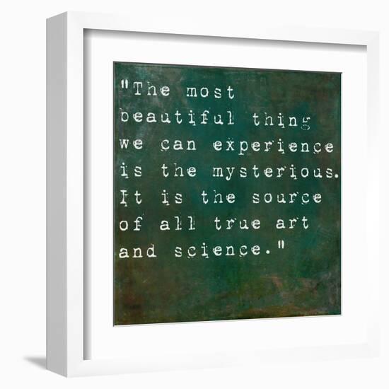 Inspirational Quote By Albert Einstein On Earthy Green Background-nagib-Framed Art Print