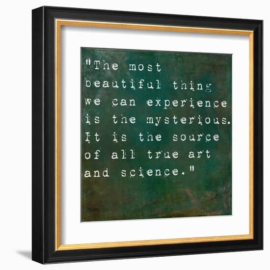 Inspirational Quote By Albert Einstein On Earthy Green Background-nagib-Framed Art Print