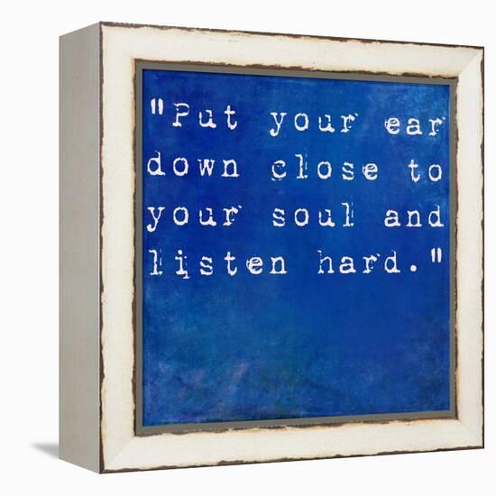 Inspirational Quote By Anne Sexton On Earthy Blue Background-nagib-Framed Stretched Canvas