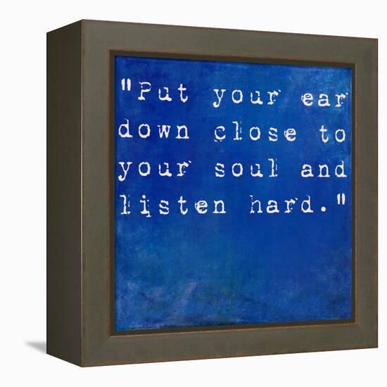 Inspirational Quote By Anne Sexton On Earthy Blue Background-nagib-Framed Stretched Canvas