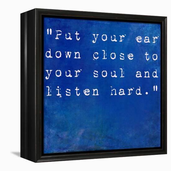 Inspirational Quote By Anne Sexton On Earthy Blue Background-nagib-Framed Stretched Canvas