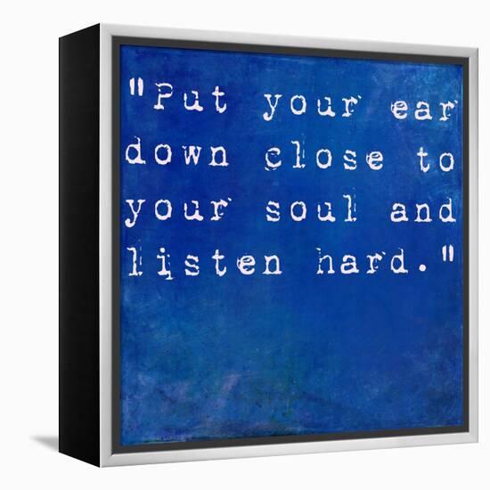 Inspirational Quote By Anne Sexton On Earthy Blue Background-nagib-Framed Stretched Canvas