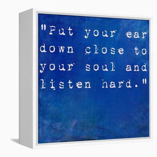 Inspirational Quote By Anne Sexton On Earthy Blue Background-nagib-Framed Stretched Canvas