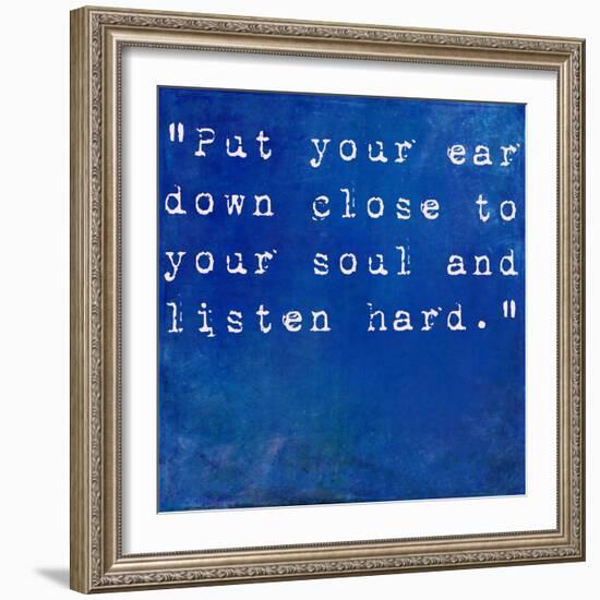 Inspirational Quote By Anne Sexton On Earthy Blue Background-nagib-Framed Art Print