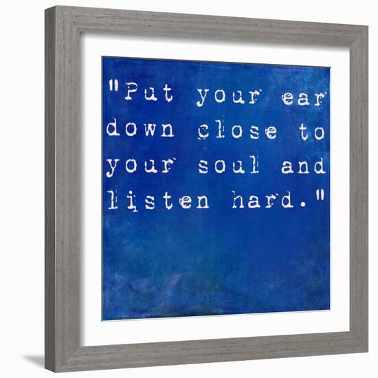 Inspirational Quote By Anne Sexton On Earthy Blue Background-nagib-Framed Art Print
