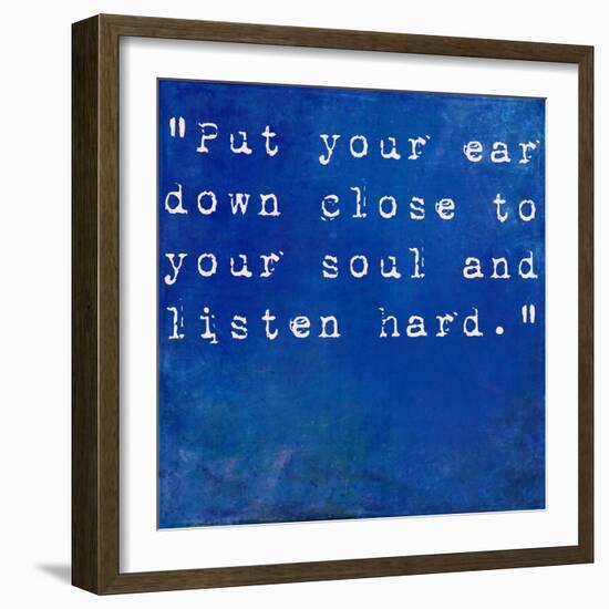 Inspirational Quote By Anne Sexton On Earthy Blue Background-nagib-Framed Art Print