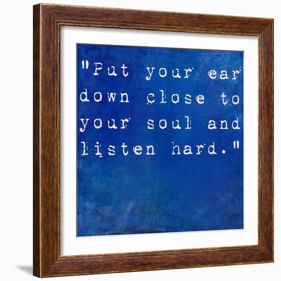 Inspirational Quote By Anne Sexton On Earthy Blue Background-nagib-Framed Art Print