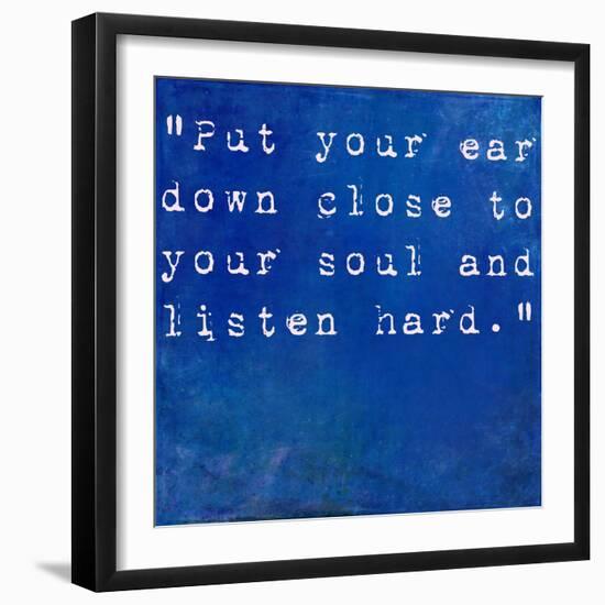 Inspirational Quote By Anne Sexton On Earthy Blue Background-nagib-Framed Art Print