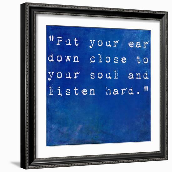 Inspirational Quote By Anne Sexton On Earthy Blue Background-nagib-Framed Art Print