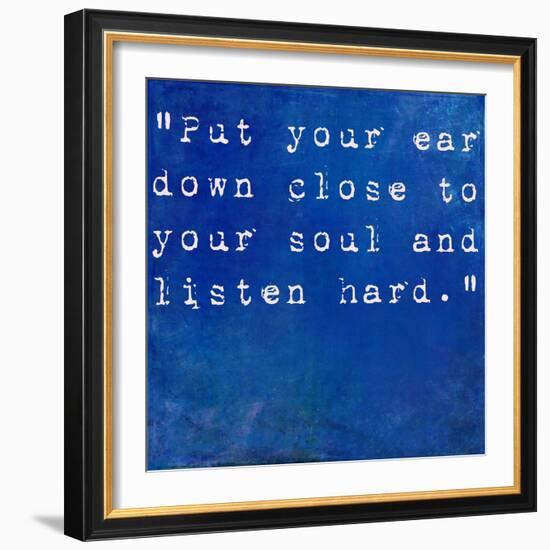 Inspirational Quote By Anne Sexton On Earthy Blue Background-nagib-Framed Art Print