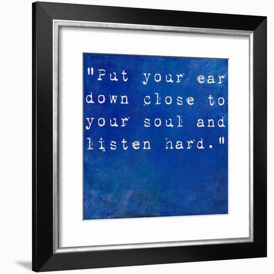 Inspirational Quote By Anne Sexton On Earthy Blue Background-nagib-Framed Premium Giclee Print