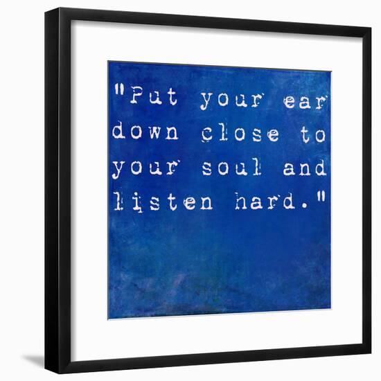 Inspirational Quote By Anne Sexton On Earthy Blue Background-nagib-Framed Premium Giclee Print