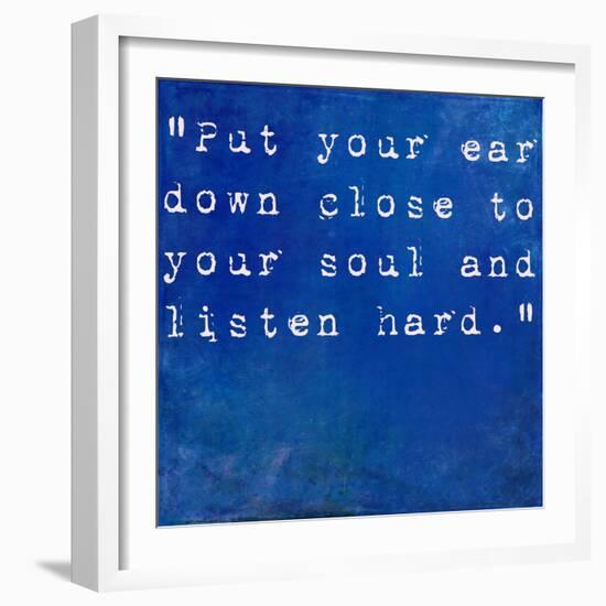 Inspirational Quote By Anne Sexton On Earthy Blue Background-nagib-Framed Premium Giclee Print