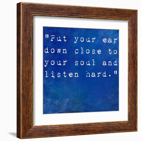 Inspirational Quote By Anne Sexton On Earthy Blue Background-nagib-Framed Art Print