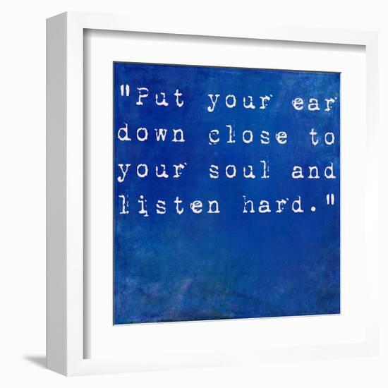 Inspirational Quote By Anne Sexton On Earthy Blue Background-nagib-Framed Art Print