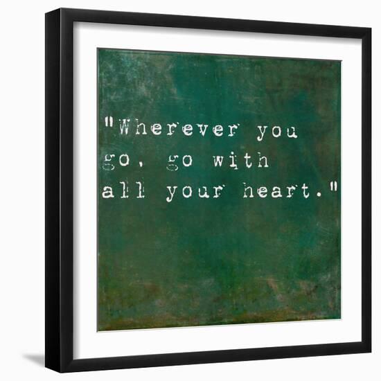 Inspirational Quote By Confucius On Earthy Green Background-nagib-Framed Art Print