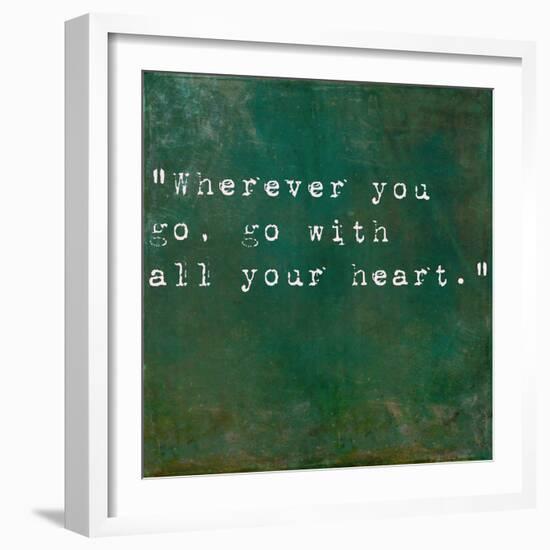 Inspirational Quote By Confucius On Earthy Green Background-nagib-Framed Art Print