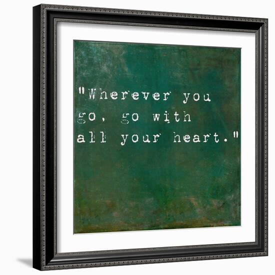 Inspirational Quote By Confucius On Earthy Green Background-nagib-Framed Art Print