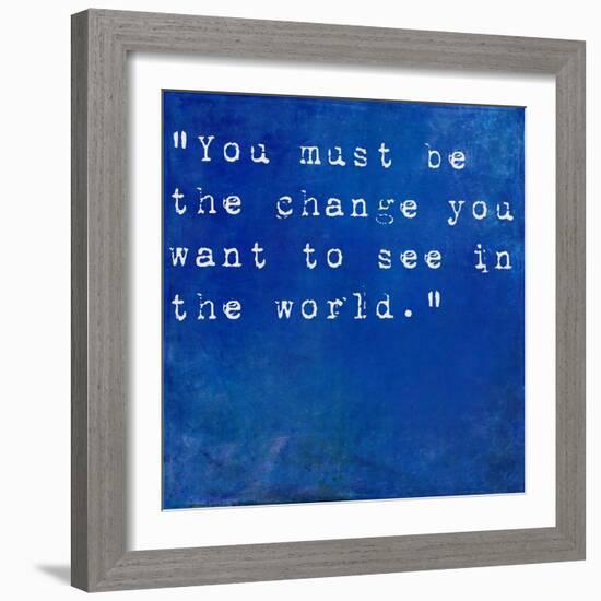 Inspirational Quote By Mahatma Ghandi On Earthy Blue Background-nagib-Framed Art Print