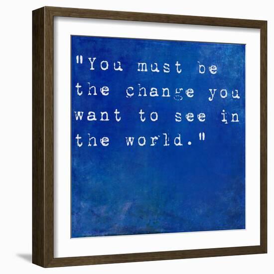 Inspirational Quote By Mahatma Ghandi On Earthy Blue Background-nagib-Framed Art Print