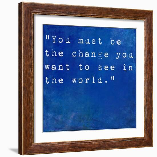 Inspirational Quote By Mahatma Ghandi On Earthy Blue Background-nagib-Framed Art Print