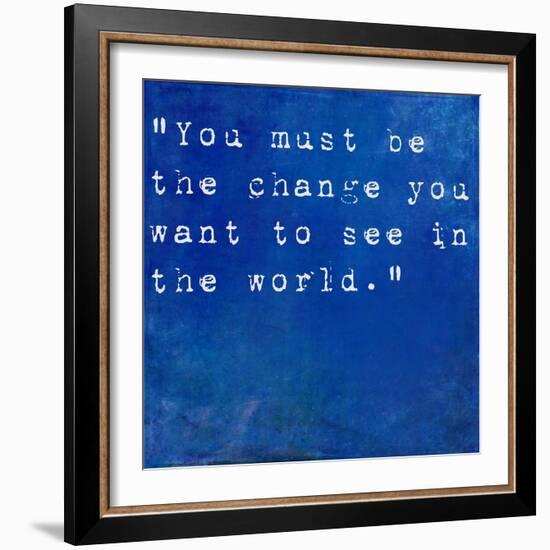 Inspirational Quote By Mahatma Ghandi On Earthy Blue Background-nagib-Framed Art Print