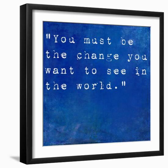 Inspirational Quote By Mahatma Ghandi On Earthy Blue Background-nagib-Framed Art Print