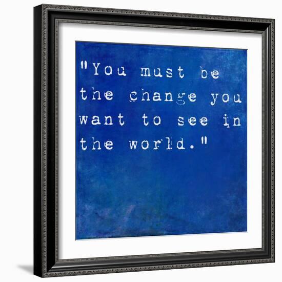 Inspirational Quote By Mahatma Ghandi On Earthy Blue Background-nagib-Framed Art Print